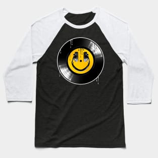 Smiley face headphones on Vinyl. Baseball T-Shirt